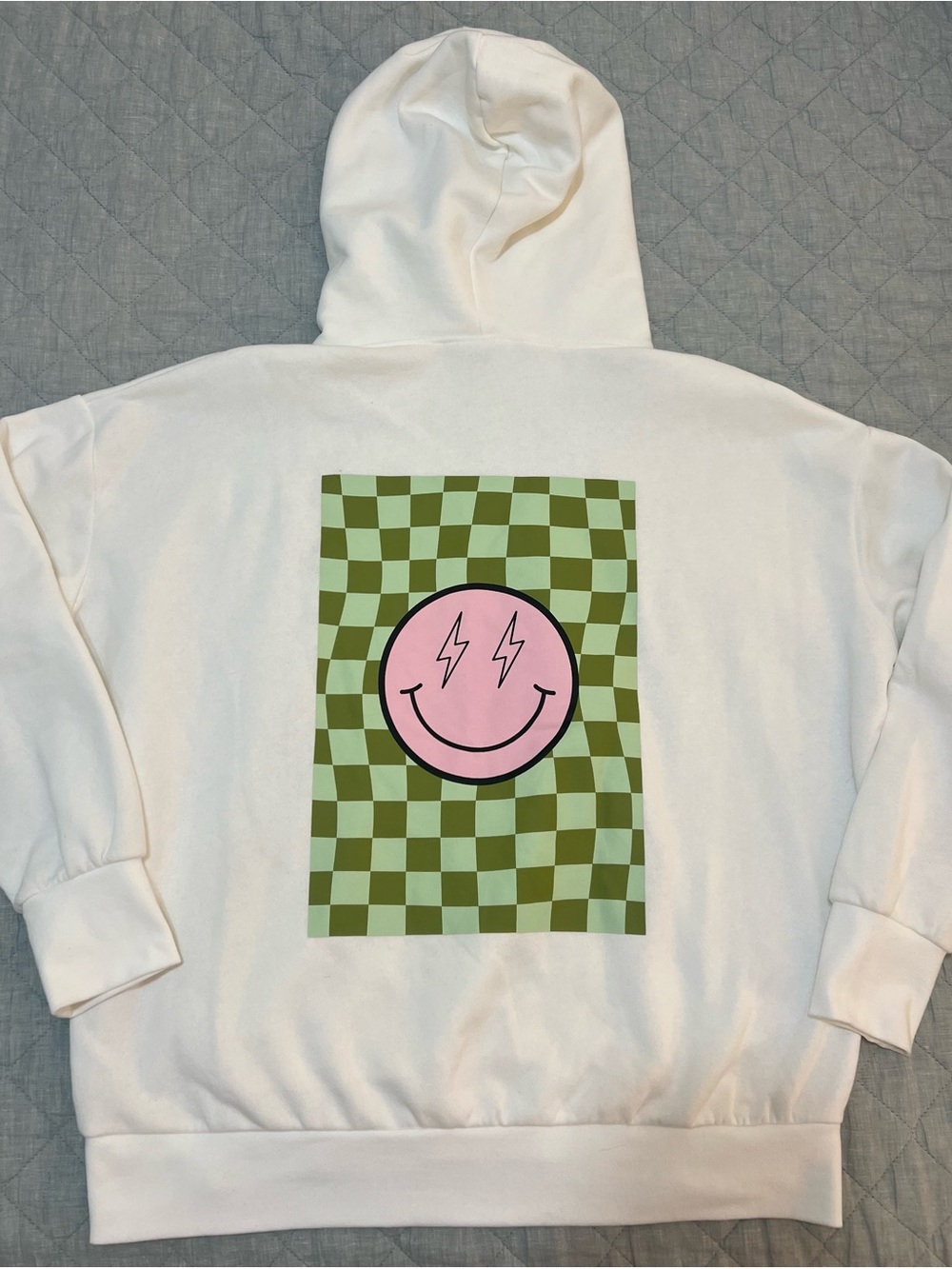 Starfit Hoodie with Pink Smiley & Green Checker Back Graphic